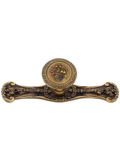 Fruit Bouquet Knob With Fruit Of The Vine Back Plate In Antique Brass